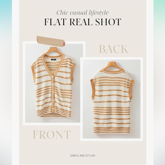 NWT Khaki and White Striped Button-Up Women's Sweater Vest Small  V Neck - Picture 5 of 7